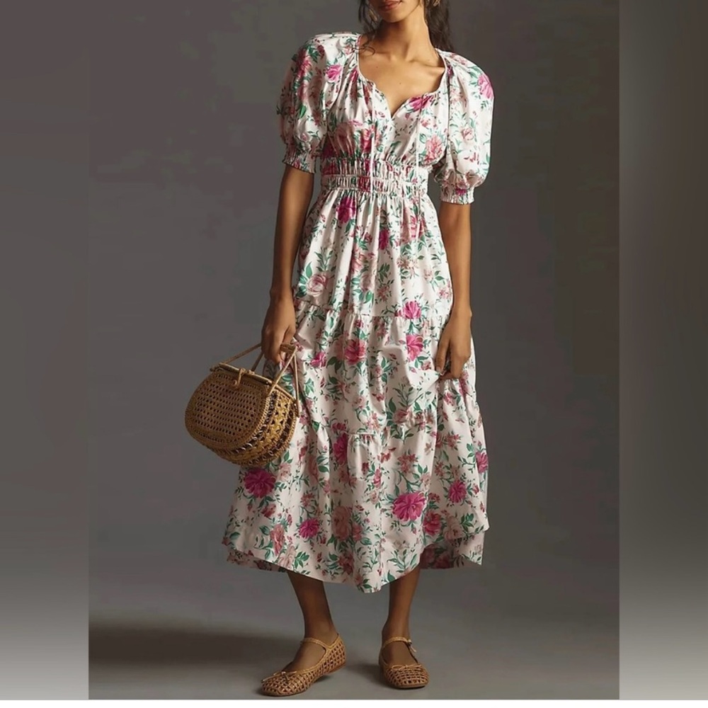 Anthropologie New Pink Floral Maxi Dress Size Small